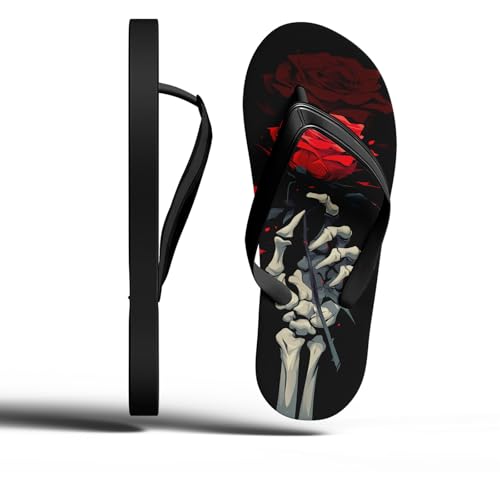 Gothic Skull Flip Flops for Men Women Edgy Skeleton Rose Sandals Comfort Slip-On Summer Beach Pool Cool Rock Punk Slippers3