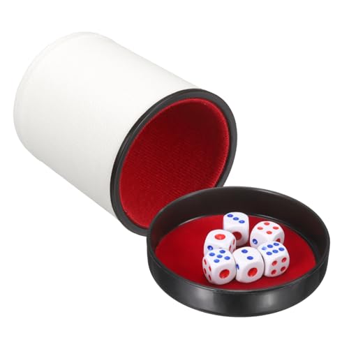 QUARKZMAN Copa de dados profissional forrada em feltro, copas de agitador silenciosas de couro PU com tampa inclui 6 dados de pontos para reuniões em bares jogos de mesa festas, branco