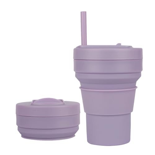 Tazze pieghevoli da viaggio 350 ml tazza in silicone pieghevole con cannuccia, tazza da caffè riutilizzabile a prova di perdite