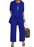  shownicer Ensemble Femme 3 Pièces Pantalons Costume De Soirée Cocktail Taille Haute Pantalons Costume Chic et Elegant Grande Taille Tenue A Bleu XL