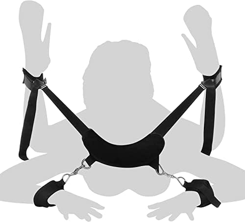 LVFUNCO BDSMS Bed Restraints Kit Wrist Leg Restraint System Hand & Ankle Cuff Bed Restraints Sex Bondage Position Support Sling Sex Play (Black)
