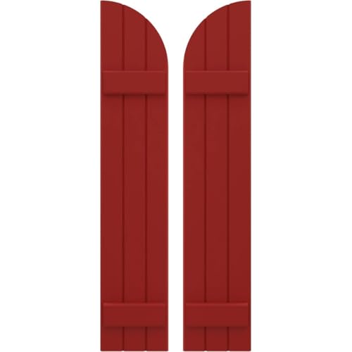 Ekena Millwork ARW101BQ311X41BRH Americraft Three 2 Exterior Real Wood Joined Board-n-Batten Shutters w/Arch Top (Per Pair), 41-in. H, Fire Red