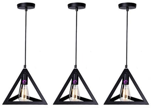 Image of GreyWings Modern Triangle Hanging Pendant Light for Ceiling, Black Metal, Antique Decor, E-27 Holder (Bulb not Included) Pack of 3