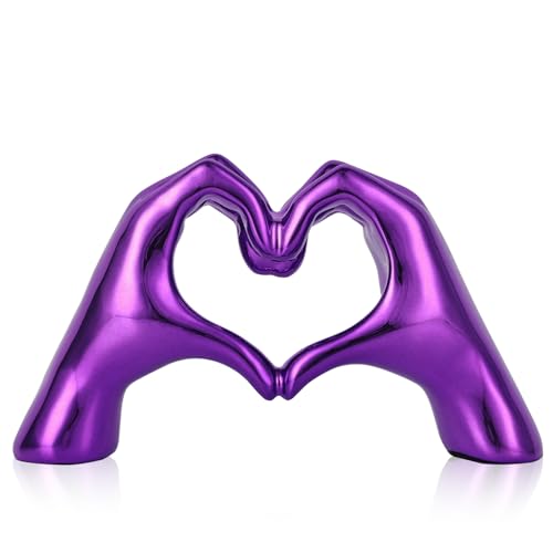 DOVDOV Purple Room Decor Accents, Heart Hand Statues and Sculptures, Purple Shelf Decor Figurines for Home Living Room Office entryway Table top Bohemian Wedding Decor.