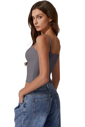 Image of QINSEN Women's Double Lined Basic Tank Top Adjustable Spaghetti Straps Sleeveless Camisole Shirts