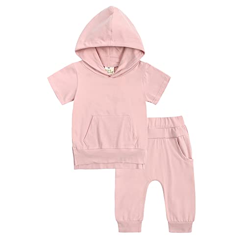 Boys Girls Hoodies Outfits Set Short Sleeve Sweatshirt + Sweatpants Toddler Cotton Sweatsuit Little Kids Hooded Tracksuit