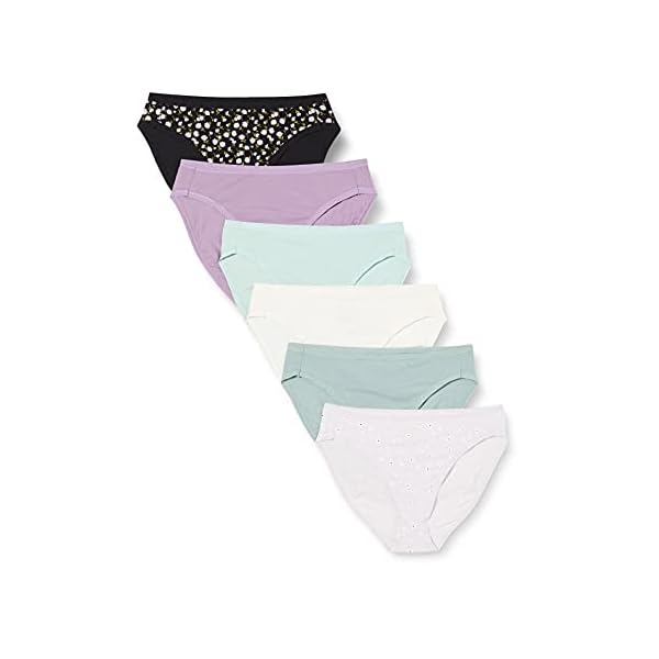 Amazon Essentials Women's Cotton High Leg Brief Underwear (Available in Plus Size), Pack of 6, Multicolor/Floral, Small