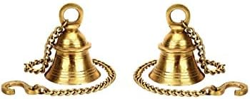 Brass Wall Hanging Bells for Decorative Items Puja Bell Size 3 x 4 Inch Chain Length 20 Inches