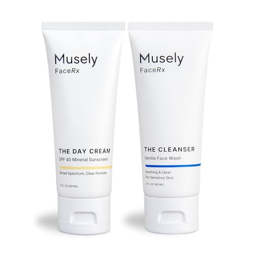 Musely Cleanser and Day Cream Mineral SPF 40 Clinical Grade Sunscreen Broad-Spectrum Water Resistant 2 Fl Oz Clear Color 2x Bundle
