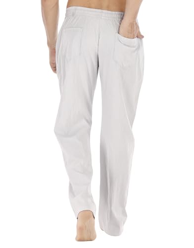 Image of Mens Loose Fit Linen Pants Casual Lightweight Drawstring Stretch Cotton Linen Pants for Men Summer Beach