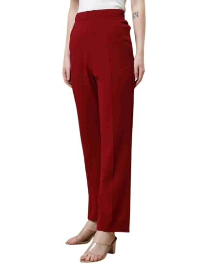 Image of Women's High-Rise Straight Leg Trousers, Relaxed Fit, Flared Style, Lint Free, Pack of 1