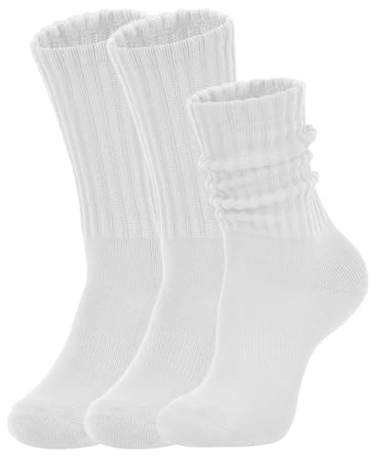 Women's Slouch Crew Socks Retro Solid Scrunch Boot Chunky Ribbed Cozy Cotton Calf Socks 3 Pack Size 5-11