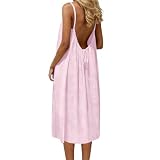 Generisch Rückenfreies Cami Kleid für Damen, Cami Lounge Kleid 2026, rückenfrei, einfarbig, ärmellos, Hauskleid, langes Sommerkleid mit Rückenband, Vc1 pink, S