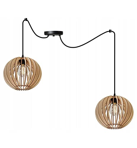 Light-Home Abat Jour Suspension Luminaire Lustre Araignée - Moderne Abat Jour Plafond pour Chambre Salon et Cuisine - en Metal et Bois - À 2 Lumières - E27...