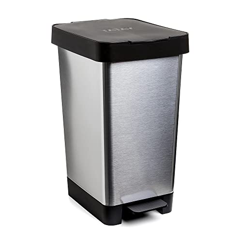 Tatay Cubo de Basura Cocina con Pedal Smart Deco 25L | Diseño Compacto y Funcional | Uso Interior y Exterior | Apto para Bolsas de 30L | Plástico Resistente Libre de BPA | 26x36x47cm, Gris Metalizado