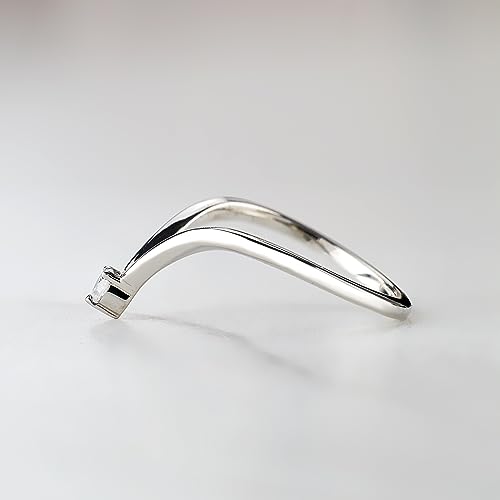 0.06ct AAA Cubic Zirconia Deep Curved Wedding Band for Women Engagement Ring Enhancer Guard Stacking Chevron 925 Sterling Silver Rose Gold Plated Size 4-104