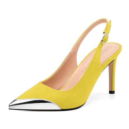 Women's Slingback Pumps, Two Toned Patchwork Closed Toe Stiletto High Heels, Fashion Adjust Buckle Daily Working Party Shoes for Women 3.3 inch