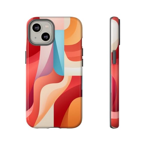 Coque iPhone 14 rigide brillante aux formes incurvées colorées abstraites