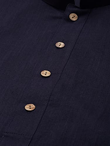 Image of VASTRAMAY Men Cotton Linen Solid Kurta | Cool & Breathable Ethnic Wear with Mandarin Collar for Eid, Holi & Festive Occasions