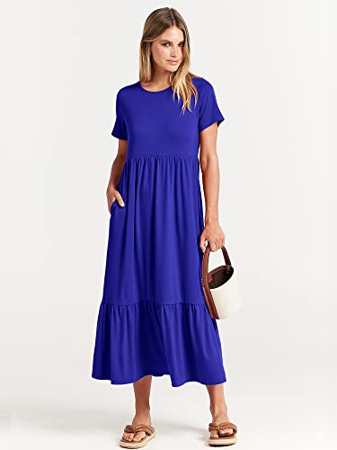 Image of ANRABESS Womens 2026 Summer Casual Maxi Dress A line Tiered Flowy Short Sleeve Crewneck T Shirt Beach Travel Long Dresses