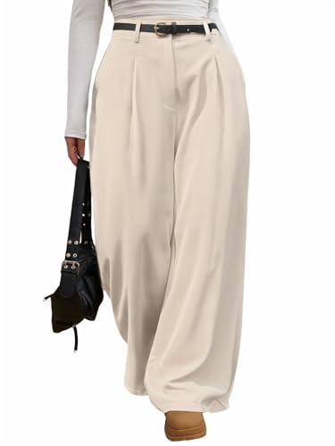 Women's Wide Leg Dress Pants High Waisted Pleated Business Casual Flowy Trousers with Belt3