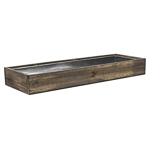 Cys Excel Wood Rectangular Planter Box With Removable Zinc Metal Liner (H:3" Open:24"X6") | Multiple Size Choices Wood Rectangular Planter | Indoor Decorative Window Box #TOP1
