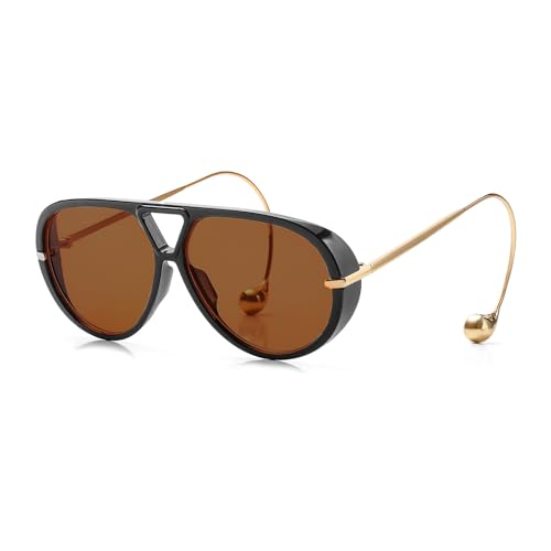 Oversized Aviator Sunglasses for Women, Fashion Large Big Frame Sun Glasses 2025 Designer Ladies Shades (A2-Black Frame Brown Lens)