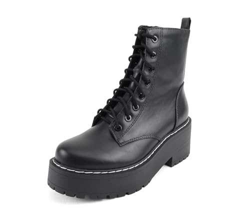 Image of Soda FLING Women Chunky Lug Sole Lace up Fashion Combat Ankle Boot w /Side Zipper