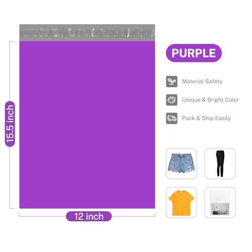 Image of Metronic Poly Mailers 12x15.5 200 Pack Large Shipping Bags,Strong Adhesive Mailing Bags, Waterproof and Tear-Proof Multipurpose Envelopes for Clothing, Small Business,Boutique, Postal Bags Purple