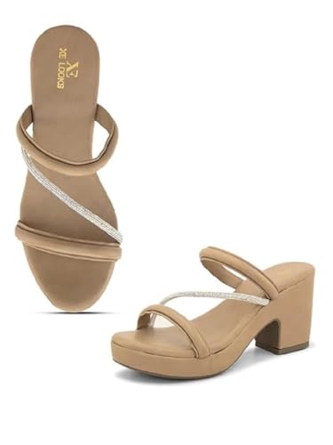 Image of XE Looks Fashion Sandals | Faux Leather Stylish and Comfortable Block Heel With Ankle Straps | For Wedding Occasion| For Women & Girls