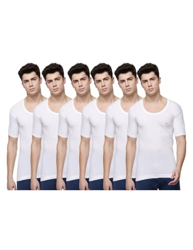 Image of Dollar Lehar Men Combed Cotton Round Neck with Sleeve Vest -White