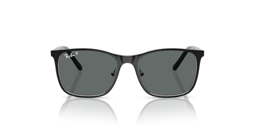 Ray-Ban RJ9551S Square Sunglasses, Black On Silver/Dark Grey Polarized, 48 mm - image 1