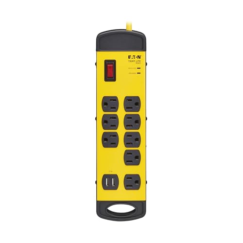 Regleta de alimentación industrial TRIPP LITE TLM825USB, 8 tomacorrientes, protección contra picos de 1960 julios, 2 puertos USB, cable de 25 pies, carcasa metálica amarilla, montaje en pared o debajo de escritorio miniatura 6