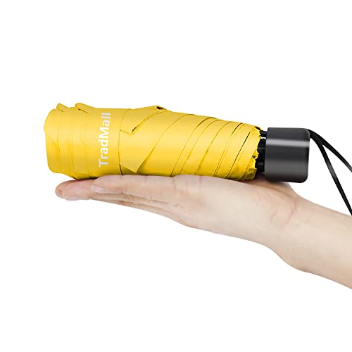 Image of TradMall Mini Travel Umbrella, Portable Lightweight Compact Parasol with 95% UV Protection for Sun & Rain, Yellow