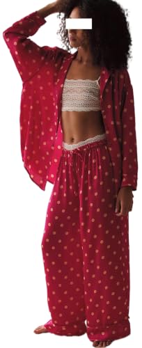 Image of Women Floral Satin Pajamas Long Sleeve Button Shirt Silk Wide Leg Pants Set