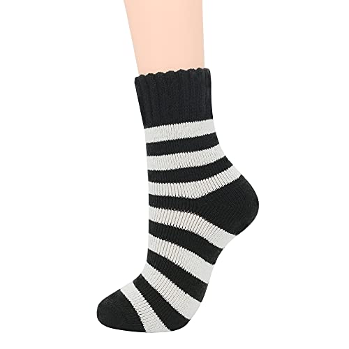 Zando Cozy Socks Warm Socks Merino Wool Socks for Women Cute Socks for Women Boot Crew Socks Long Thick Socks Women's Socks & Hosiery Athletic Hiking Sock Black Stripe