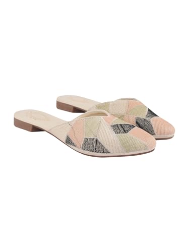 Image of Shoetopia Women's Ethnic Slip-On Mules Embroidered Flat Sandal with Low Heel - Stylish & Comfortable Casual Footwear