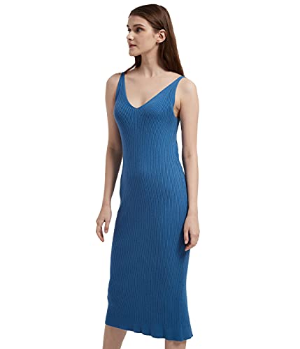 Image of Women's Sleeveless Sweater Dress Knit Slim V Neck Bodycon Midi Stretchable Elasticity Slim Fits