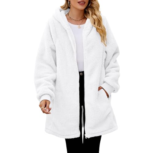 Genérico Abrigos Mujer Invierno Chaqueta Casa Primavera de Peluche con Capucha Chaqueta Pelo Sintetico Polares para Abrigo de Invierno Abrigo Mujer Corto Blanco M