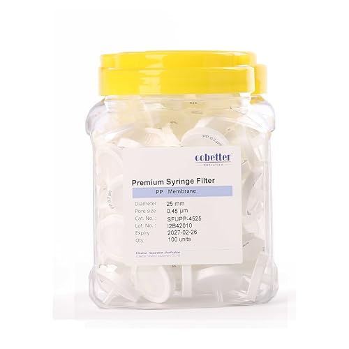 Image of 100 Pack PP Syringe Filter Lab Filters 0.45μm Pore Size 25mm Diameter Hydrophobic Filtration Non-sterile White