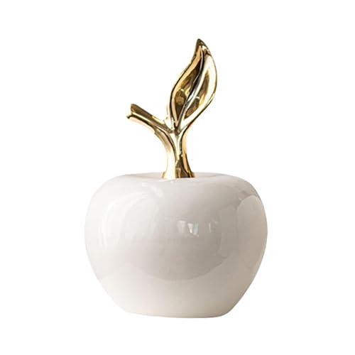 JISADER Figurine de pommes en céramique, Statue de pommes, Sculpture de fruits pour étagère de bureau, blanc, petit