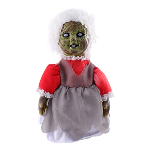 BESPORTBLE 1 peça boneca de Halloween com indução ativada e brilho boneca assustadora para decorações de festa e casa sem bateria efeito realista e som terrível