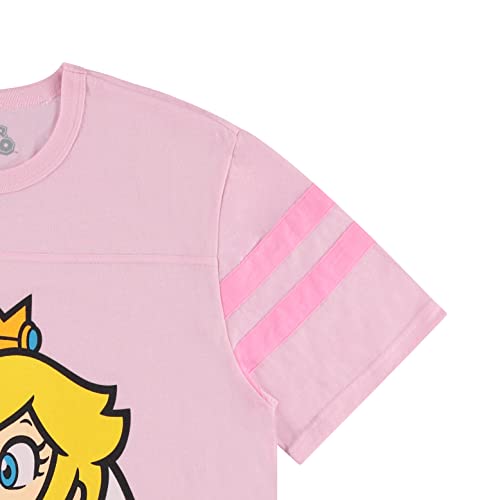 Nintendo Ladies Princess Peach Shirt - Mario, Zelda, Kirby, Princess Peach and Donkey Kong Varsity Stripe Sleeve Athletic Tee (Light Pink, Small)4