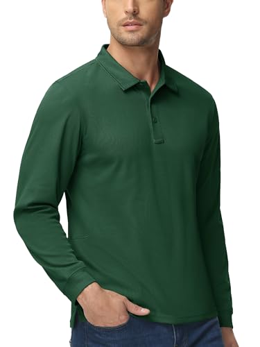 Image of MAGCOMSEN Men's Long Sleeve Golf Polo Shirts Collared Athletic Quick Dry Lightweight Work Shirts