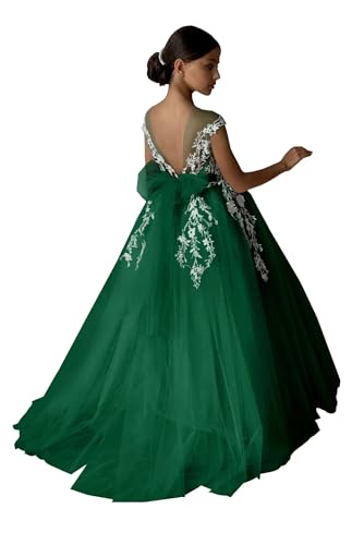 Applique Puffy Tulle Flower Girl Dress for Wedding Kids Lace Long Pageant Maxi Dress Bowknot Princess Prom Ball Gowns2