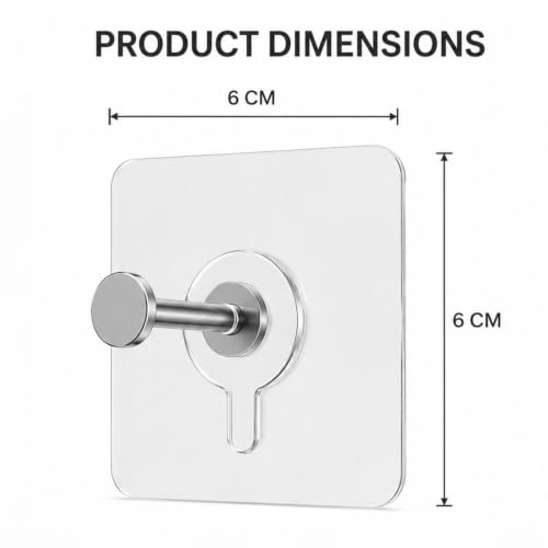 Image of KONVIO NEER Photo Frame Hooks for Wall Without Drilling - 20 Pack Self Adhesive Wall Hooks Heavy Duty | Strong Nail-Free Transparent Stainless Steel Hanging Hooks for Home, Kitchen, Bathroom & Office