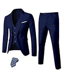 MY'S Men's Blazer Vest Pants Set, One Button Jacket Waistcoat and Trousers, Solid Party Wedding Dress Deep Blue Medium
