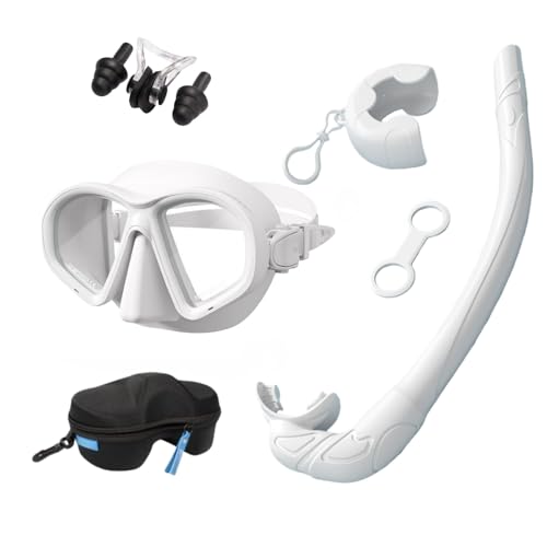 HSTWODE Juego de esnórquel óptico con visión, dioptrías: 0 a -7,5, juego de buceo para adultos y silicona, plegable, gafas de buceo para adultos con lente de vidrio templado (blanco, -7,5)