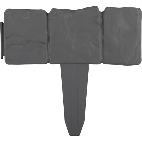 Garden Edging - 10-Piece Outdoor Decorative Flower Bed Border Set for Landscaping - 8-Foot Interlocking Stone Trim with Stakes by Pure Garden (Gray)