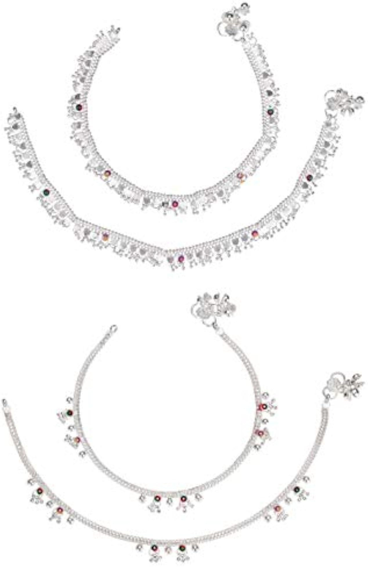 Women's Indian Traditional Ethnic White Metal Anklet Pair